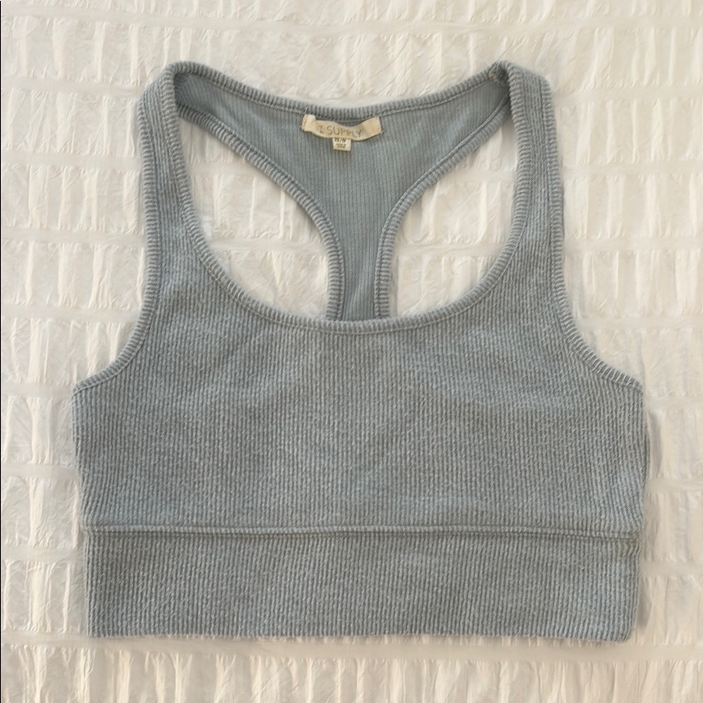 Z Supply Blue Racerback Sports Bra with Wide Elastic Band